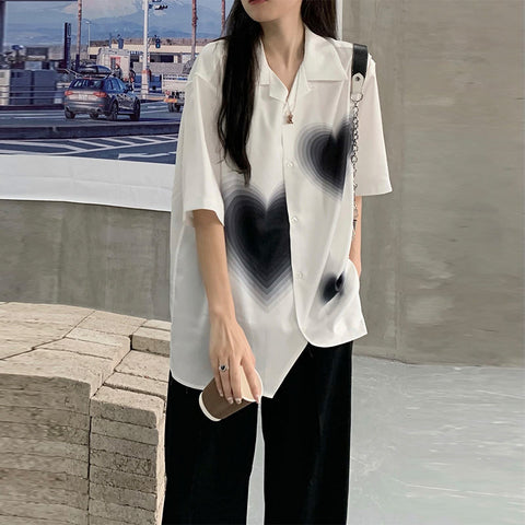 Chiffon Blouses or Tops for Woman Elegant and Youth Woman Cool Blusas Aesthetic Heart Short Sleeve Shirt Summer Top