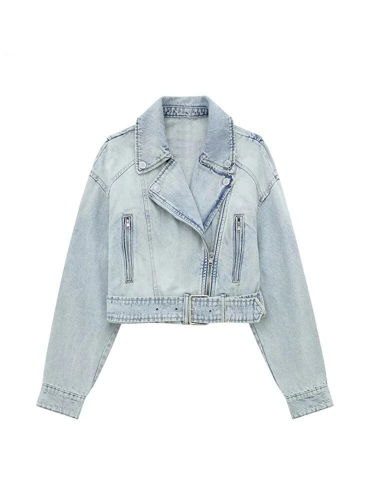 Women Autumn Winter Denim Coat Lapel Long Sleeve Short Jackets Lady Chic Loose Streetwear Women Jacket