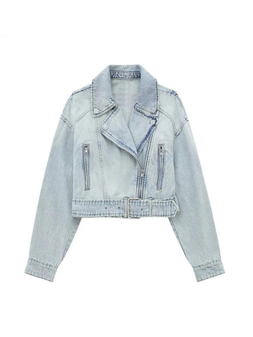 Women Autumn Winter Denim Coat Lapel Long Sleeve Short Jackets Lady Chic Loose Streetwear Women Jacket