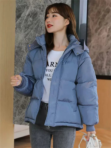 Loose Cotton Coat Women Autumn Winter New Fashion Korean Short Bread Clothing Thick Warmth Hooded Padded Jackets Feminina