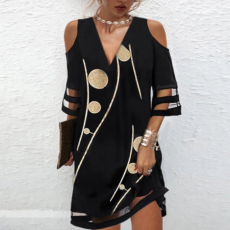 Pbong mid size graduation outfit romantic style teen swag clean girl ideas 90s latina aesthetic Summer V Neck Dress Women Casual Off Shoulder Lace Mesh Patchwork Beach Dress Elegant Floral Print Black Party Mini Dress Robe