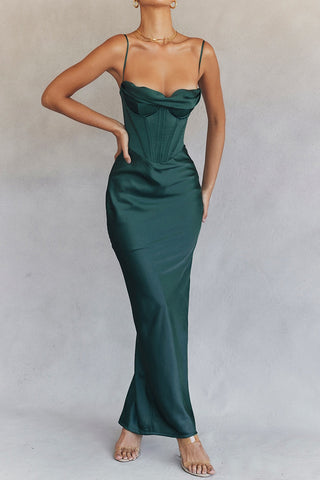Wedding Guest Dress Women Bodycon Satin Maxi Dress Long Spaghetti Strap Sexy Prom Evening Party Dresses with Glove Purple