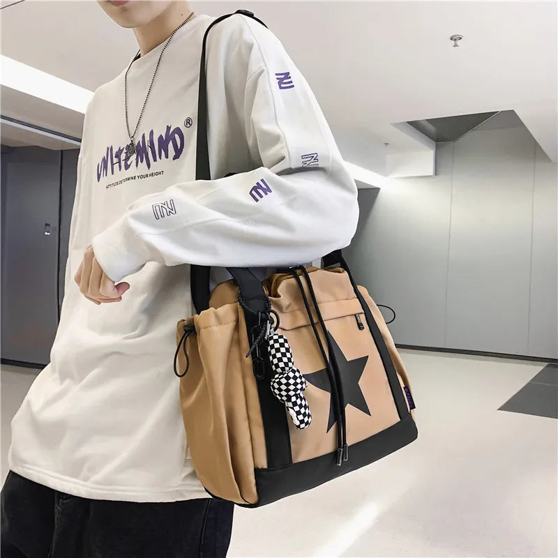 Pentagram Prints Nylon Fabric Crossbody Bags For Women Splash-proof Unisex Handbag Big Capacity Shopper Shoulder Bucket Bag