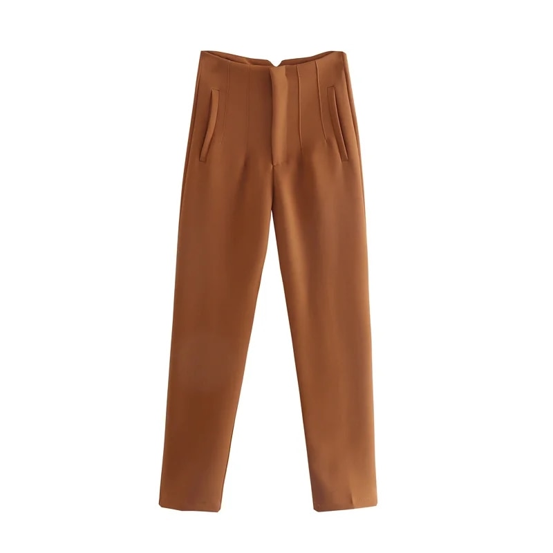 Woman Casual Solid High Waisted Pants Spring Elegant Female Basic Pocket Pant Office Ladies 14 Color Pant