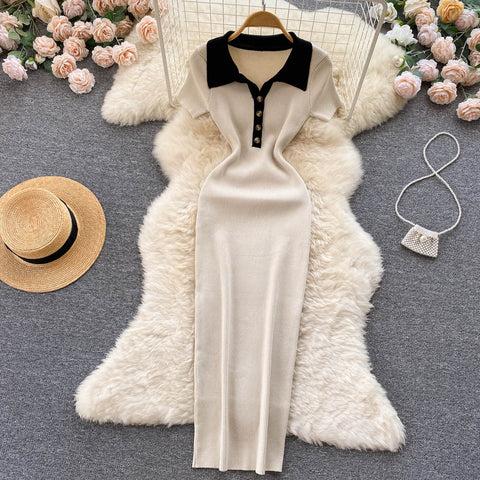 Chic Sexy Elegant Crochet Bodycon Midi Dress V Neck Turn Down Collar Slim Wrap Pencil Dress Korean Fashion Women Vestido New Y2k