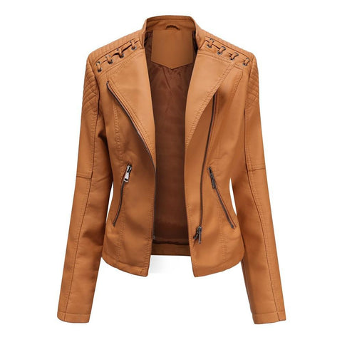 Autumn Winter Pu Faux Leather Jackets Women Long Sleeve Zipper Slim Motor Biker Leather Coat Female Outwear Tops