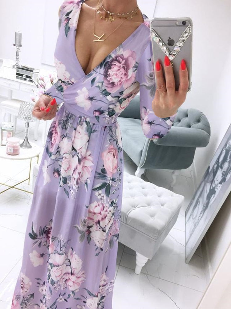 New Sexy V-Neck Women Sleeveless Solid Party Dress Casual Draped Festive Dress Elegant Summer Chiffon Wrap Slit Maxi Dress Mujer