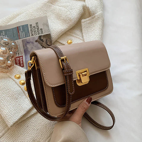 Mini Contrast Color PU Leather Crossbody Side Bags for Women Small Fashion Luxury Brand Trendy Handbag Simple Shoulder Bag