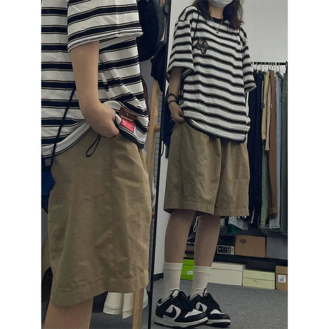 Streetwear Pure Cotton Shorts Women Harajuku Oversized Cargo Shorts Summer Korean Black White Wide Leg Sports Short Pants