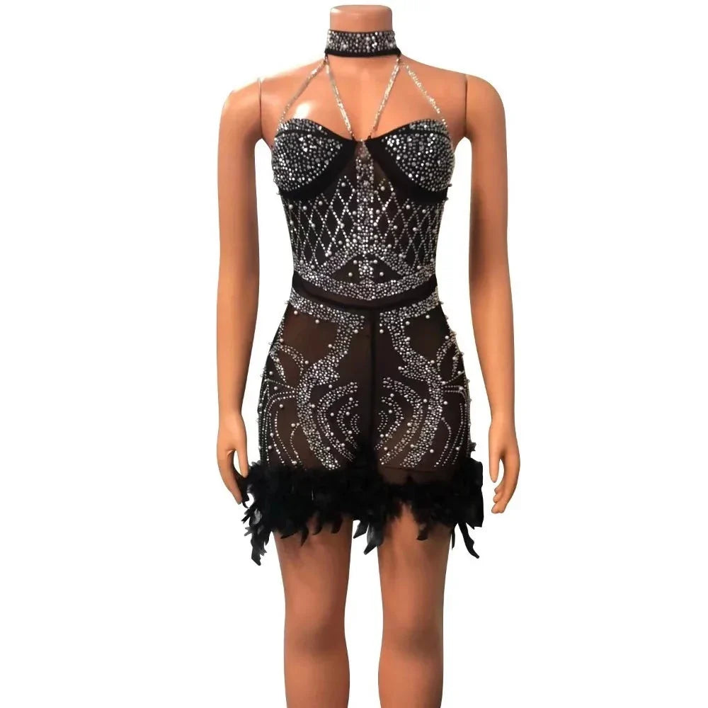 Luxury Pearls Rhinestone Beaded Prom Dresses Women Halter Chain Feathe Koazu Luxury Pearls Rhinestone Beaded Prom Dresses Women Halter Chain Feathe Koazu