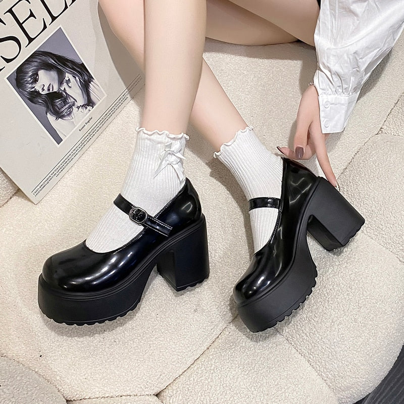 Fashion White Platform Pumps for Women Super High Heels Buckle Strap Mary Jane Shoes Woman Goth Thick Heeled Party Shoes Ladies