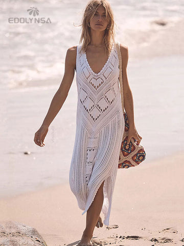 Pbong mid size graduation outfit romantic style teen swag clean girl ideas 90s latina aestheticSexy Sleeveless Bikini Cover-ups White Crochet Tunic Knitted Summer Beach Dress Women Beach Wear Swim Suit Cover Up Q1299