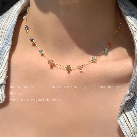Trendy Cute Sweet Natural Stone Necklace For Women Girls Simple Crystal Clavicle Chain Choker Necklaces New Jewelry Gift