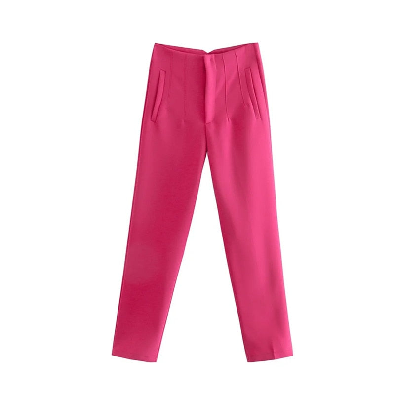 Woman Casual Solid High Waisted Pants Spring Elegant Female Basic Pocket Pant Office Ladies 14 Color Pant