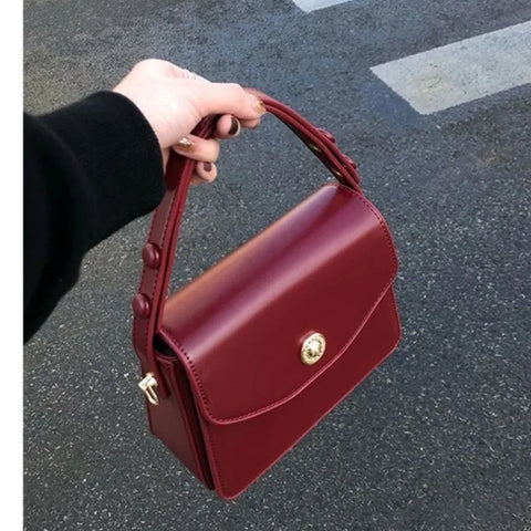 Vintage Red Square Bag Women New Retro Handle Pu Leather Solid Messenger Bag Purse Female Harajuku Aesthetic Bolso Mujer