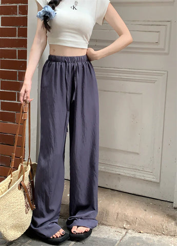 Summer New Vertical Loose Casual Wide Leg Pants High Waist Draw Rope Straight Pants Women