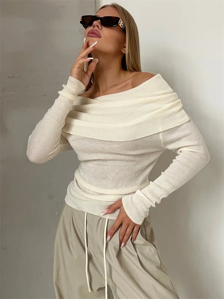 Sexy Knit Pullover Sweater For Women Mesh See-Through Long Sleeve Backless Y2k Top Fashion Knitwear Pullover