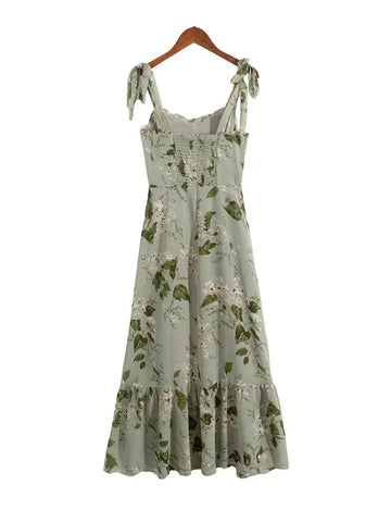 Summer Floral Print Camisole Dress Women Sleeveless Backless Midi Chiffon Dresses