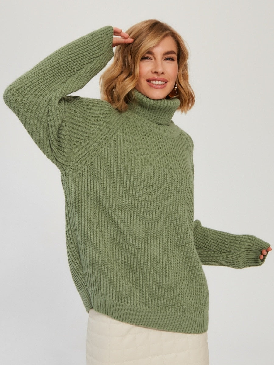 Solid Knitted Women's Turtleneck Sweater Pullovers Female Long Sleeve Top Autumn Winter Soft Ladies Sweaters Jumper