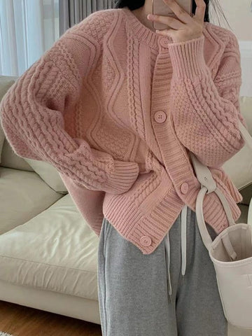 Autumn Vintage Knitted Sweater Women Winter Japanese Style Sweet Solid Cardigan Female O-neck Loose Casual Sweater Tops