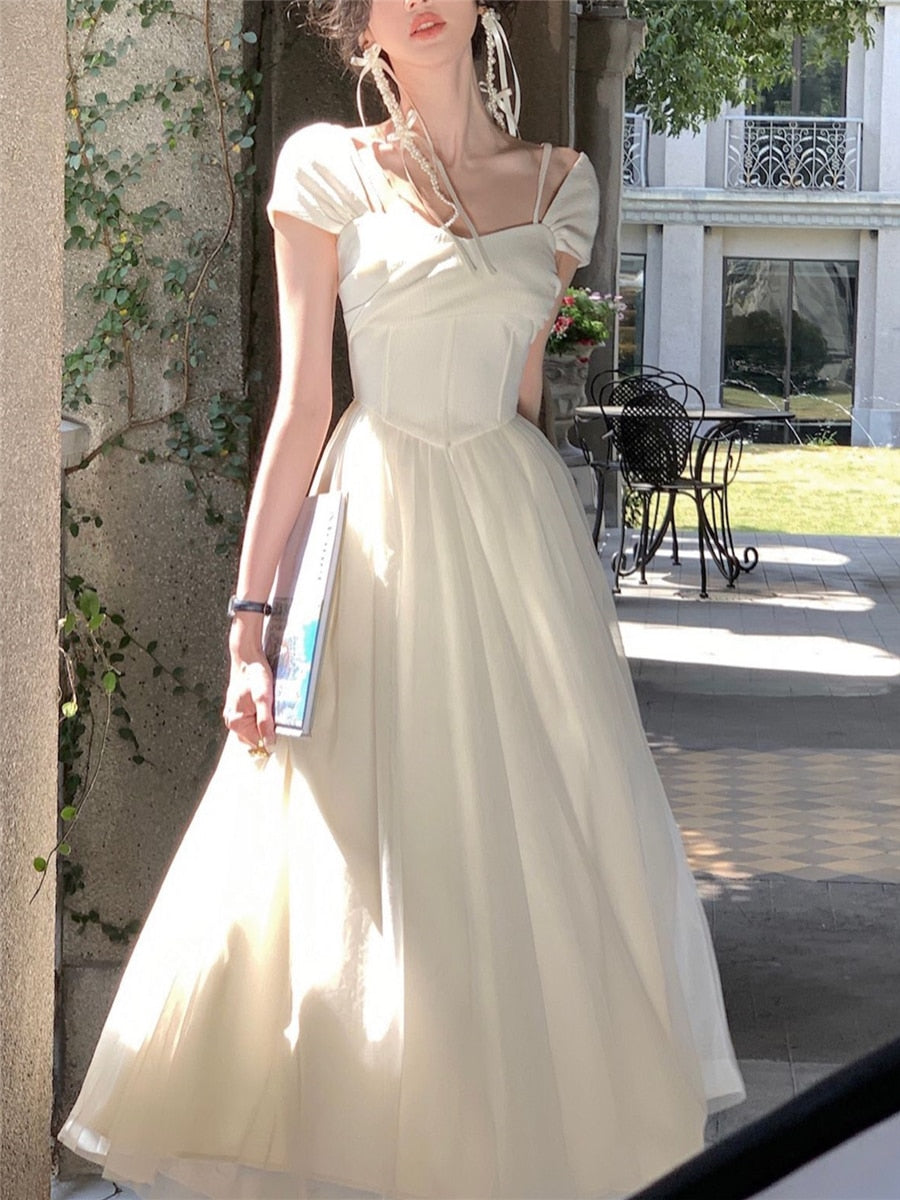 Dress For Women Summer New French Elegant Luxury Mesh Vestidos Mujer Fairycore White Maxi Evening Party Female Clothes