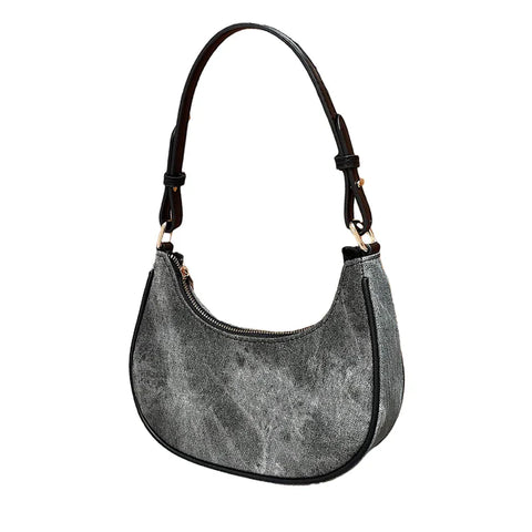 Casual Women Half Moon Underarm Bags Gray PU Leather Hobos Shoulder Bag for Female All Match Ladies Crossbody Bag Purse Handbags