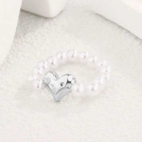 New Imitation Pearl Stretch Finger Rings for Women Girl Korean Fashion Sweet Heart Geometric Ring Jewelry Gift Party