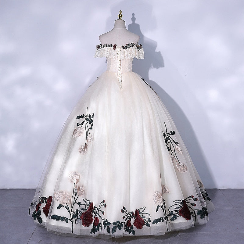 Colorful 3d Flowers Quinceanera Dresses Fluffy Off The Shoulder Vestidos De 15 Anos Quinceanera Plus Size Ball Gown
