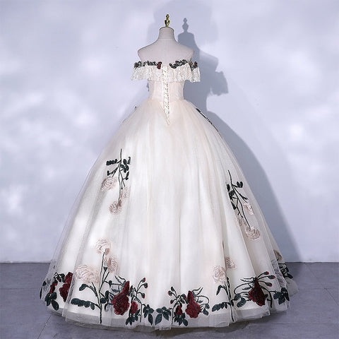 Colorful 3d Flowers Quinceanera Dresses Fluffy Off The Shoulder Vestidos De 15 Anos Quinceanera Plus Size Ball Gown