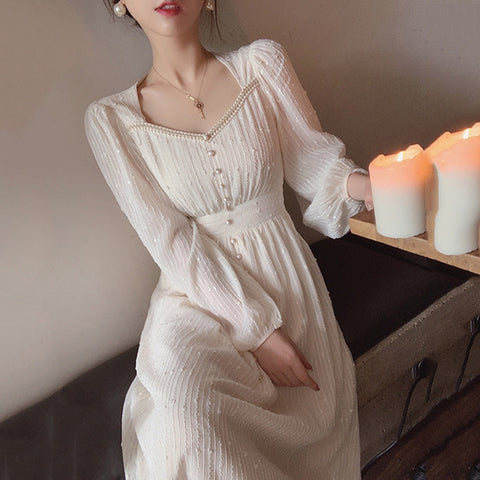 Summer New Women Fashion Elegant White Midi Dresses Vintage Princess Female Party A Line Clothes Vestdios