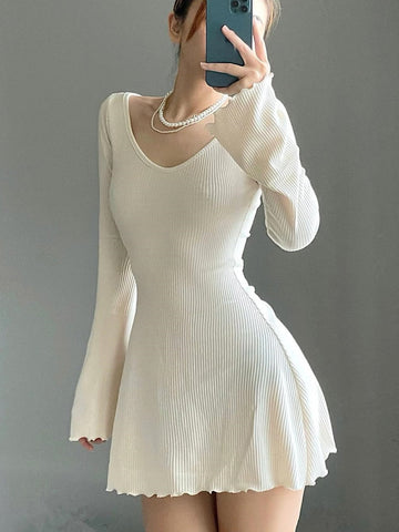 Casual Frill Long Sleeve Black Female Dress Slim Spring Autumn Mini Dresses Basic Fashion Elegant Outfits Korean Chic