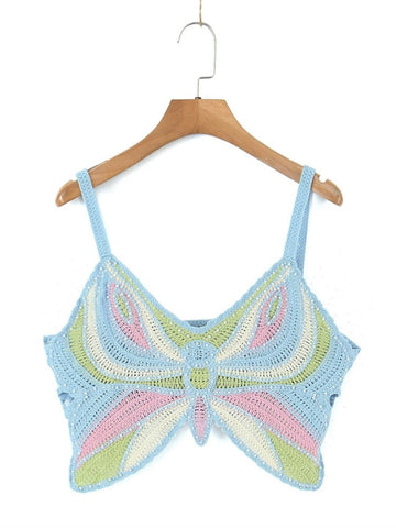 Beading Butterfly Crochet Camisole Holiday Women Hollow Out Contrast Color Corset Sexy Tank Tops Summer Cropped Camis