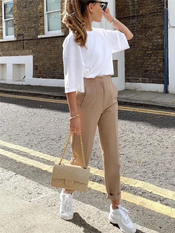 Woman Casual Solid High Waisted Pants Spring Elegant Female Basic Pocket Pant Office Ladies 14 Color Pant