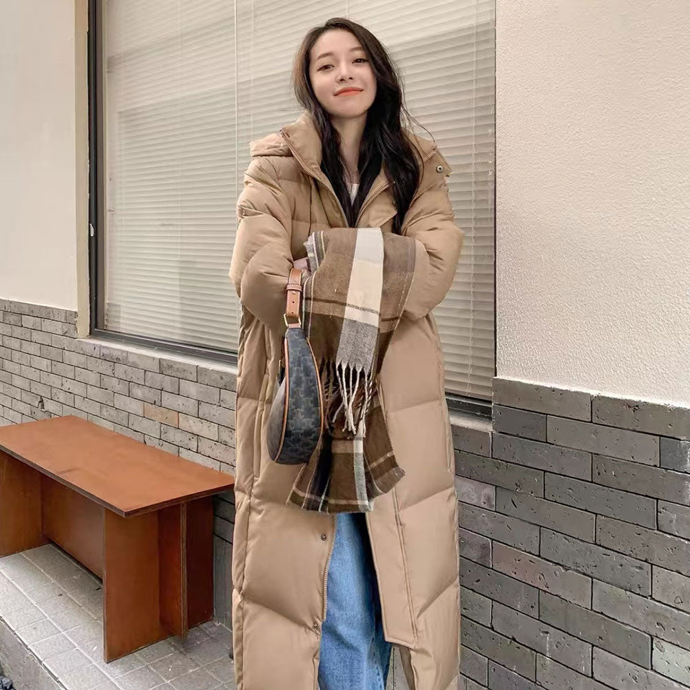 New Solid Color Long Straight Winter Coat Casual Women Parkas Clothes Hooded Stylish Winter Jacket Female Outerwear