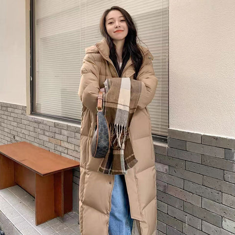 New Solid Color Long Straight Winter Coat Casual Women Parkas Clothes Hooded Stylish Winter Jacket Female Outerwear