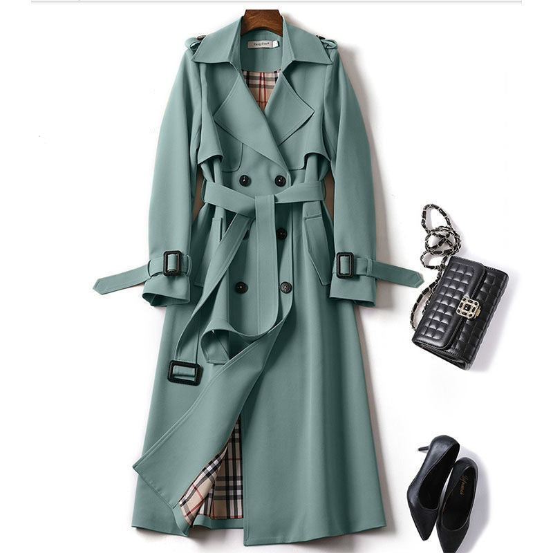 Spring Autumn Women Trench Solid England Style Long Sleeve Elegant Office Lady Coat Turn Down Collar Clothing