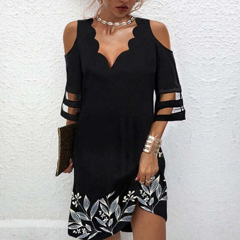 Pbong mid size graduation outfit romantic style teen swag clean girl ideas 90s latina aesthetic Summer V Neck Dress Women Casual Off Shoulder Lace Mesh Patchwork Beach Dress Elegant Floral Print Black Party Mini Dress Robe