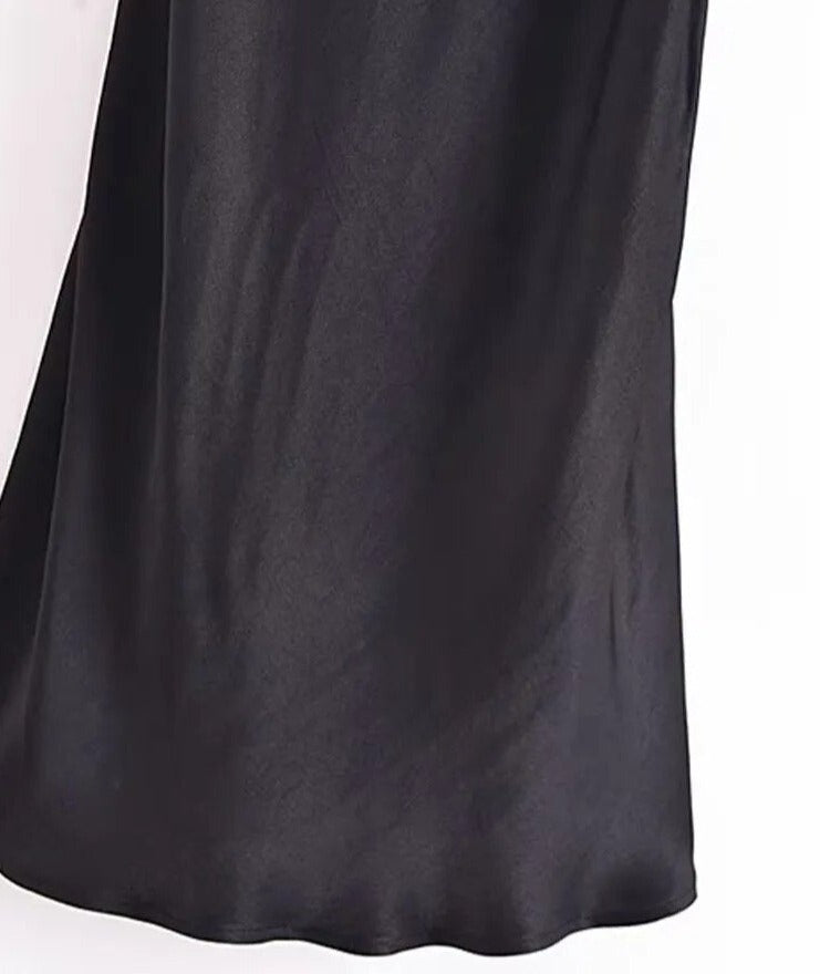 Women Fashion With Bead Halterneck Satin Midi Dress Sexy Backless Zipper Thin Straps Female Dresses Vestidos Mujer