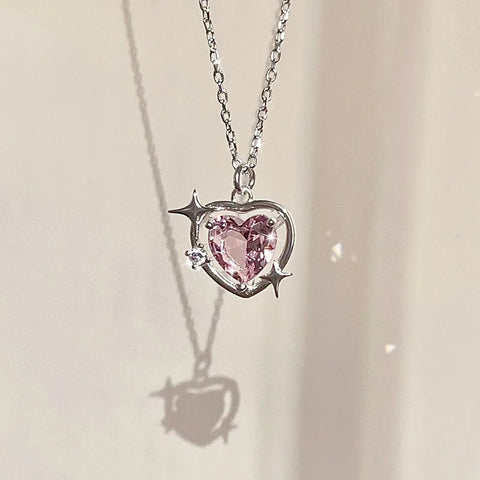 New Pink Heart Necklaces Coquette Crystals Star Luxury Aesthetic Pendant Kpop Vintage Chain Korean Jewelry Y2k Accessories