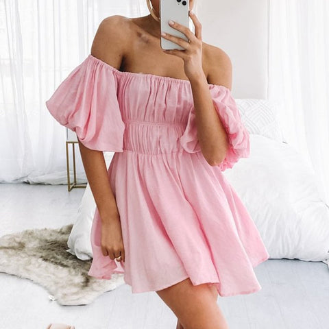 Sexy Tube Top Backless Puff Sleeves Nightclub Mini Dress Solid Color Cascading Ruffles A-line Skirt Ladies Elegant Party Dresses