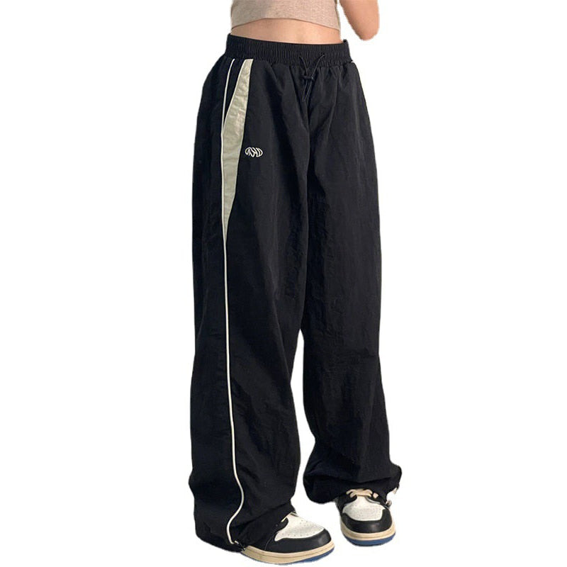 Wide Leg Loose Drawstring Cargo Pant Solid Color Baggy Trousers Oversized Mid Waist Sweatpants Retro Sporty Y2k Women Clothes