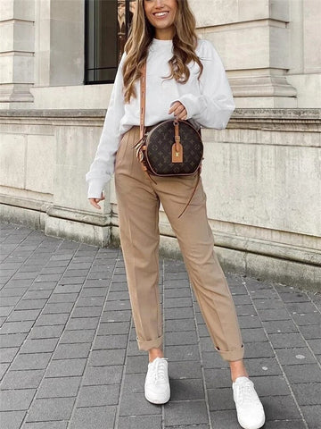 Woman Casual Solid High Waisted Pants Spring Elegant Female Basic Pocket Pant Office Ladies 14 Color Pant