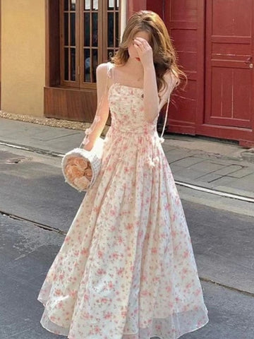 Vintage Dress Women Summer Floral A-line Elegant Gentle Aesthetics Sweet Ladies Vestidos Korean Trendy Clothing Hipsters Temper