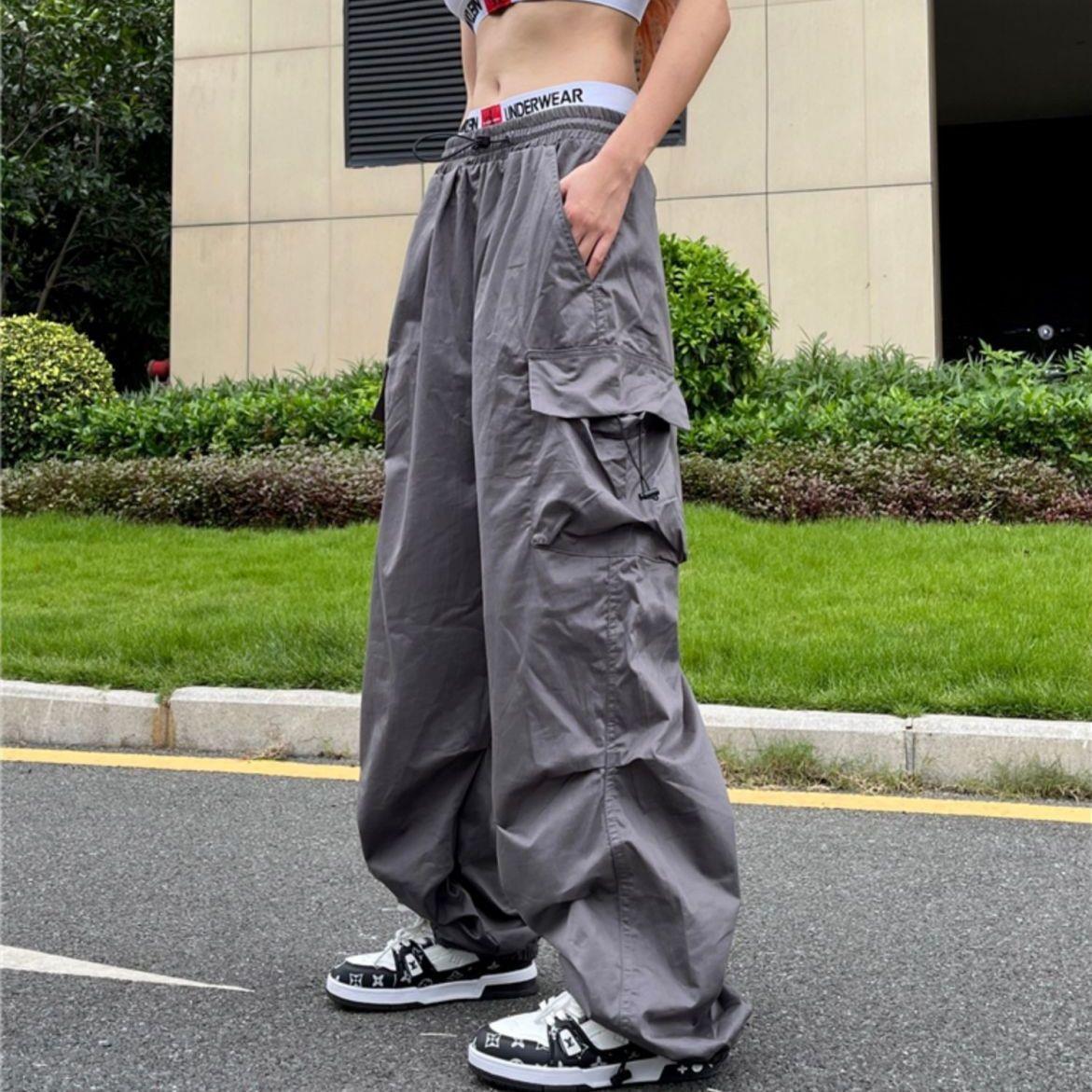 Y2K Streetwear Cargo Pants Women Casual Vintage Baggy Wide Leg Straight Trousers Jogger Big Pockets Oversize Overalls Sweatpants