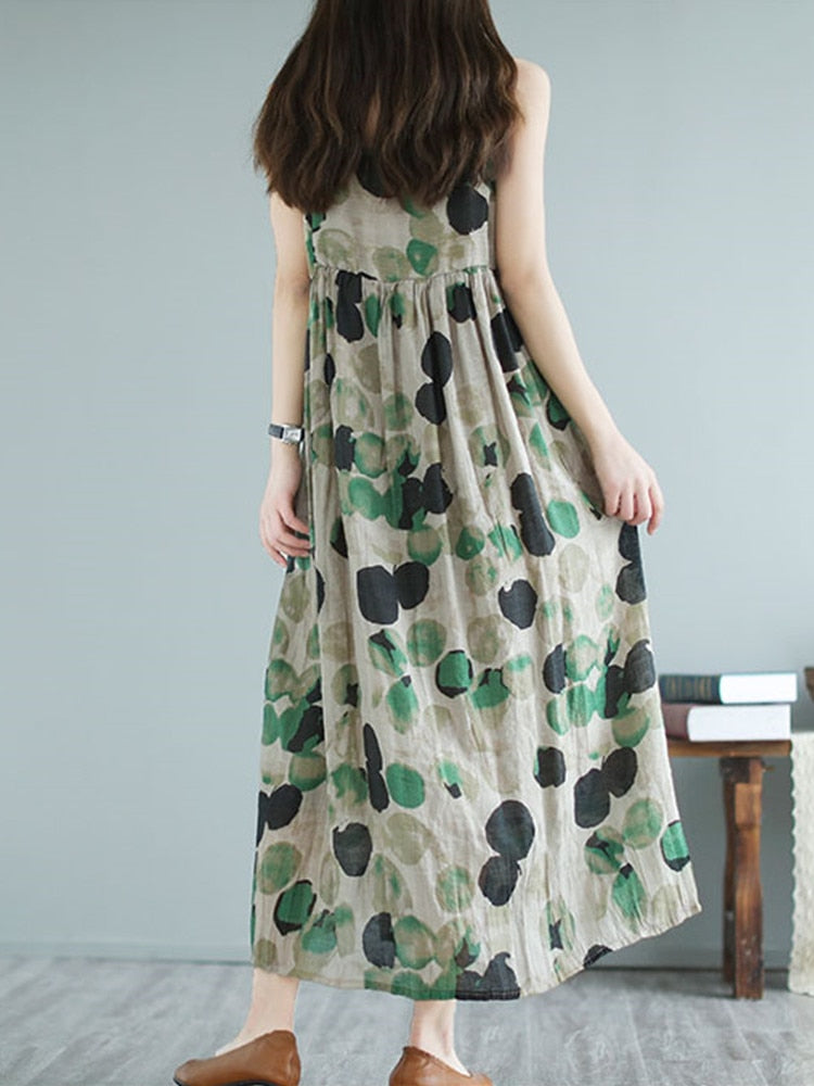 sleeveless strap vintage floral Polka Dot new in dresses for women casual loose long summer beach dress elegant clothing