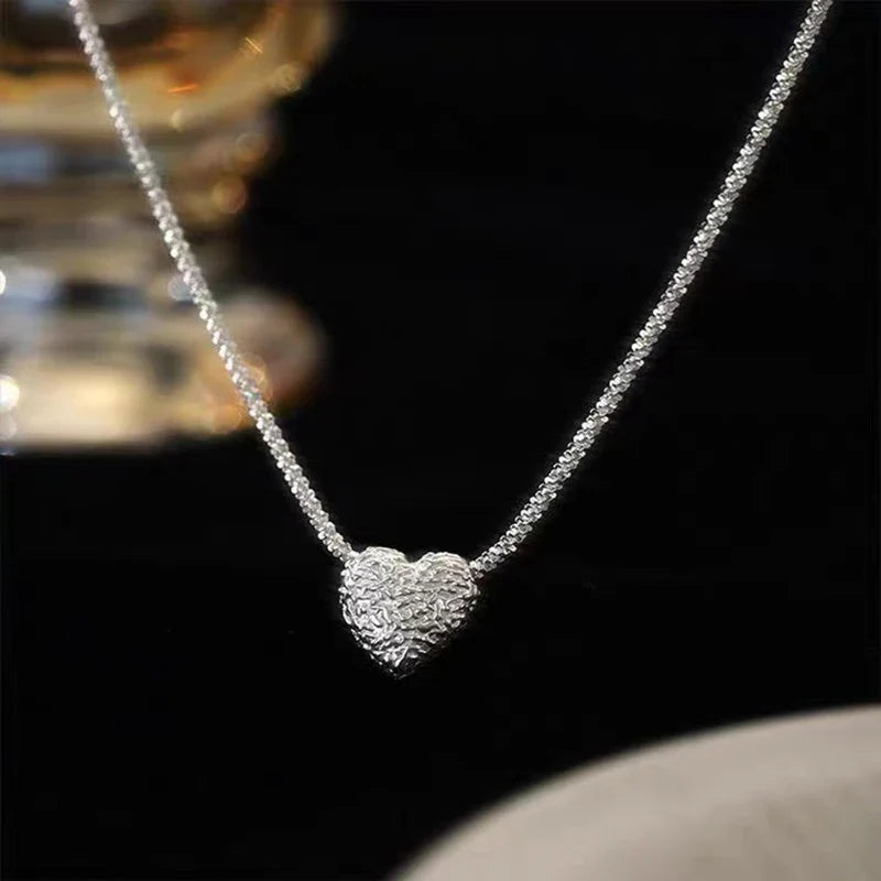 925 Sterling Silver Heart Necklace Charms Delicate Geometric Shape Pendant Party Gift For Women Fashion Jewelry