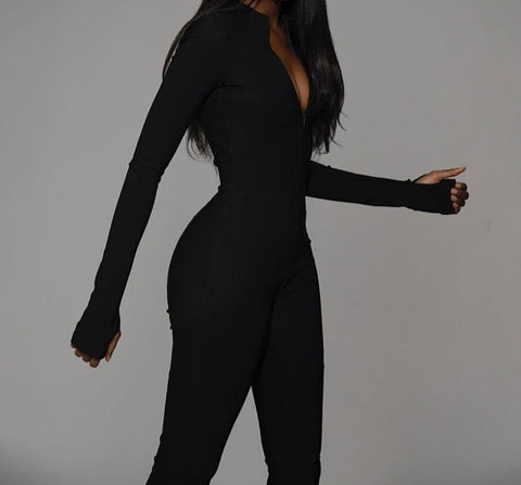 women Sport Suit casual jumpsuit bodycon fitness suit zipper long sleeve o-neck Tracksuit black slim spring summer