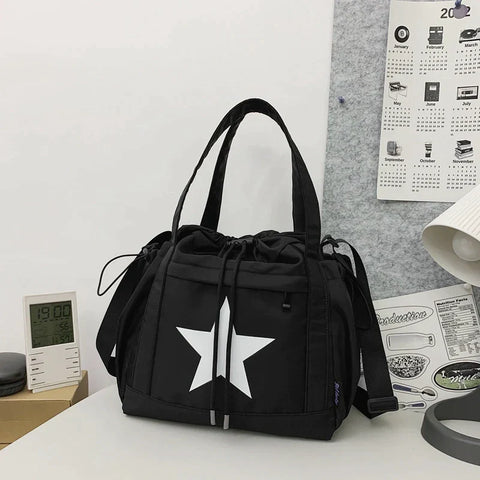 Pentagram Prints Nylon Fabric Crossbody Bags For Women Splash-proof Unisex Handbag Big Capacity Shopper Shoulder Bucket Bag