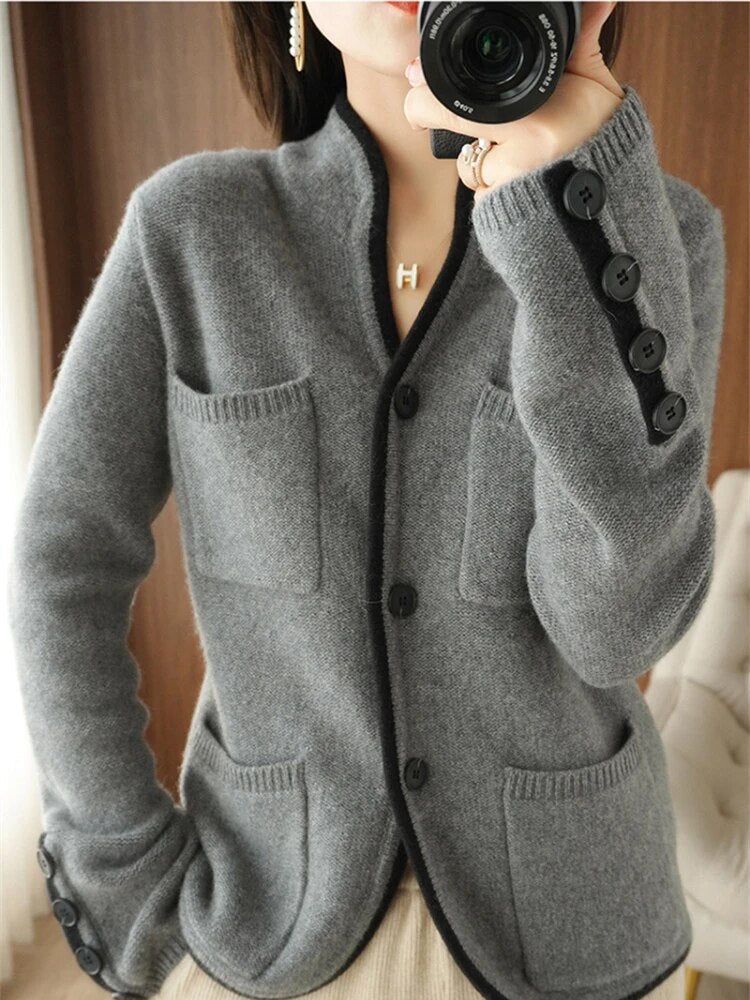 Winter Women's Sweater New Solid LOOSE Long Sleeve Top American Vintage Versatile Knitwears Cardigan Ladies Sweater Coats