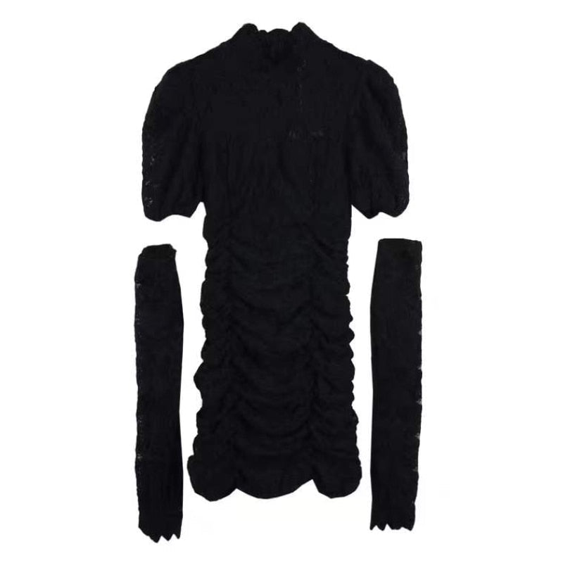 Autumn Lace Elegant Y2k Mini Dress Women Casual Party Sexy Bodycon Dress Female Puffer Sleeve One Piece Dress Korea Fashion